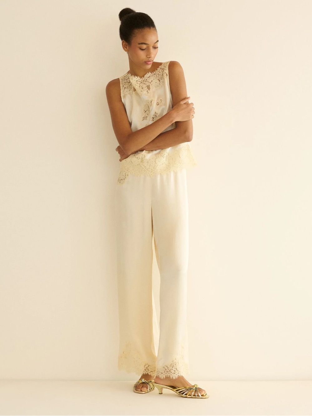 NWT Dôen Lavon Silk Lace-Trimmed Pants in Candlelight Size XXS - Picture 6 of 12